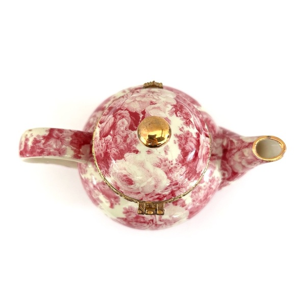 Mini Tea Pot Trinket Box Formalities By Baum Bros Rose Collection Gold Trim - Picture 10 of 10